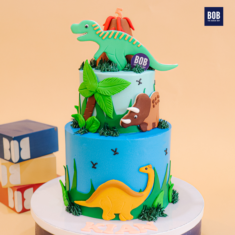 Jungle Forest Dinosaur Cake with Volcano